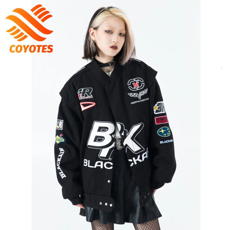 Herrjackor coyotes herr racing jacka brev broderi bombare jacka kvinnor vinter streetwear mode unisex överdimensionerad kappa racer jacka 230923