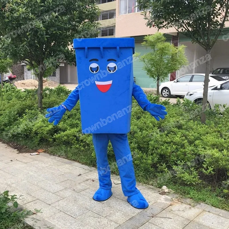 Performance Blue Mülleimer Maskottchen Kostüme Halloween Cartoon Charakter Outfit Anzug Weihnachten Outdoor Party Outfit Unisex Werbekleidung