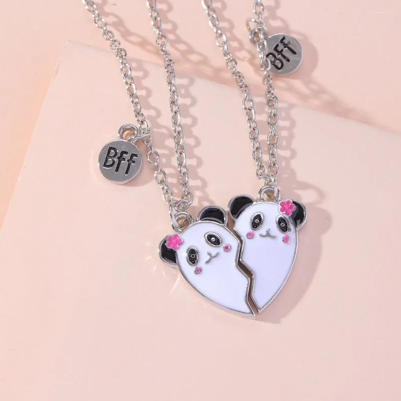 Collane con ciondolo Simpatico panda a metà cuore con collana abbinata per 2 amici con ciondolo BFF, girocollo, souvenir per feste di amicizia per ragazzi