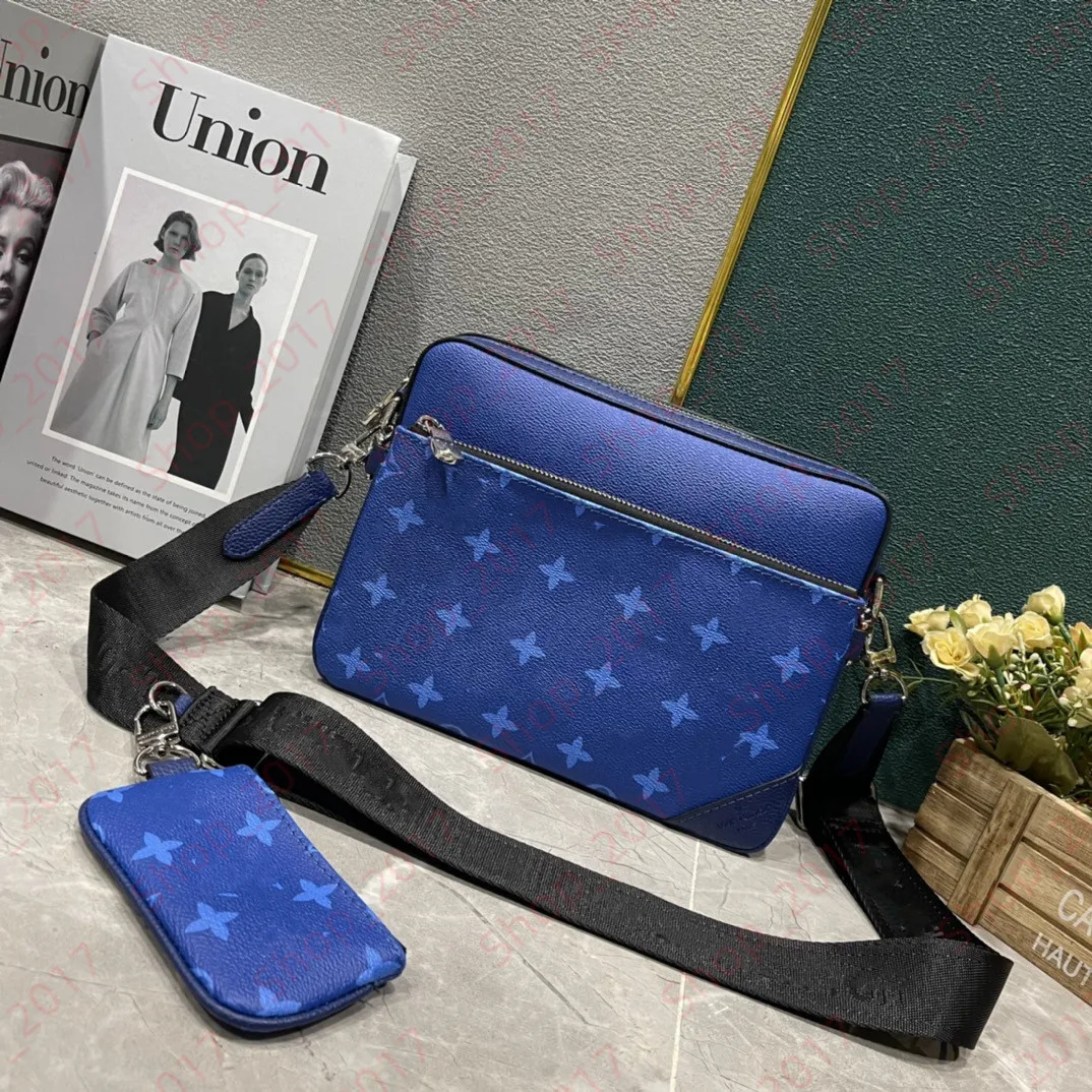 TRIO Borsa a tracolla Borsa a tracolla firmata Eclipse Reverse Canvas Borsa a tracolla da uomo 3 pezzi Set Moda Borsa a tracolla da uomo in vera pelle Portafoglio Pochette Borsa Zaino