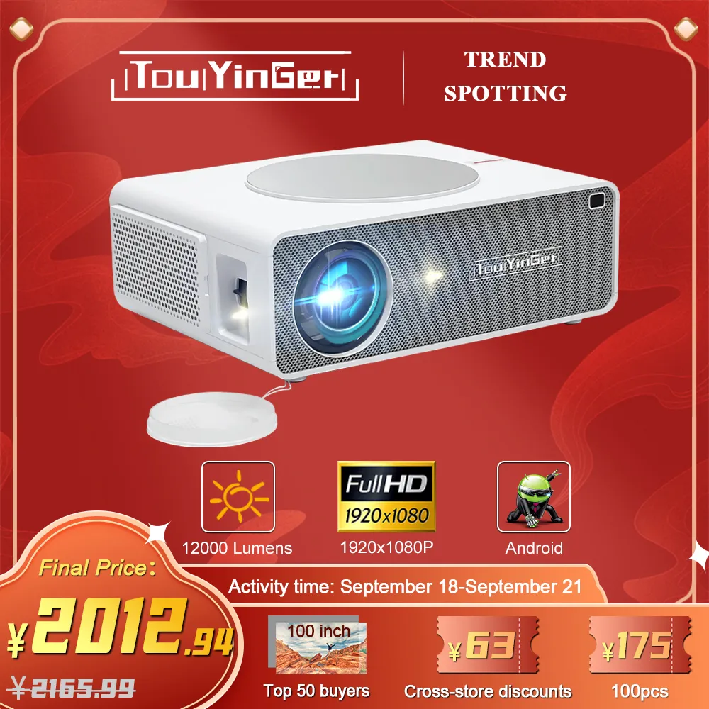 Projectors Projectors Touyinger Q10 Projector Full HD Homeater Cinema 12000 Lumens LED Beamer 4K Projectors Stöd Bluetooth WiFi Android 9.0 230922