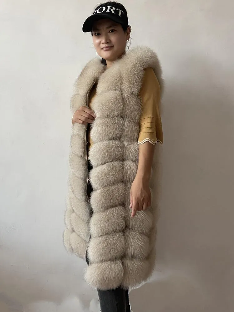 Womens Fur Faux BEIZIRU woman winter Real Vest long 100cm extended jacket Natural Coat warm waistcoat Custom 230922