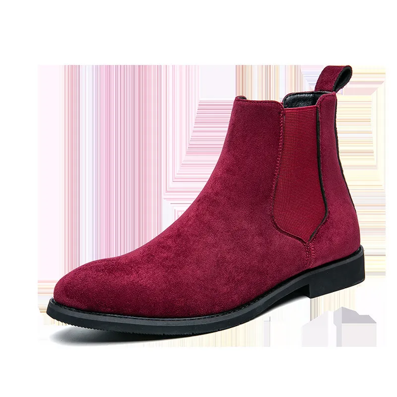 Boots in Men s Chelsea Wine Red Round Toe SlipOn Business Handmade Fashion Men Ankle Botas De Hombre 230922