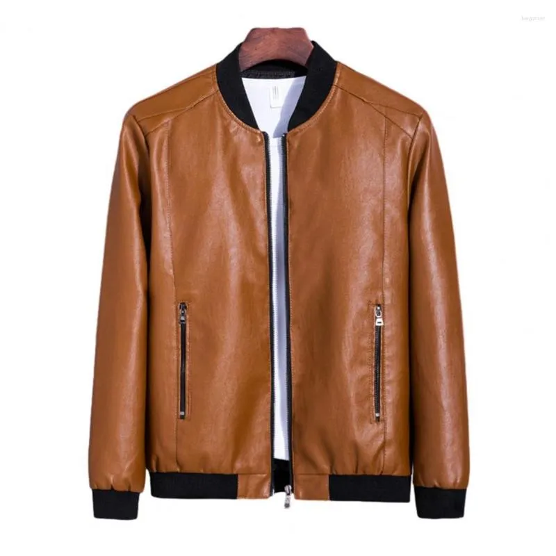 Men's Jackets Plus Size Men Fall Winter Leather Jacket Vinatge Windproof Baseball Long Sleeve Zipper Bomber Motorcyle Coat