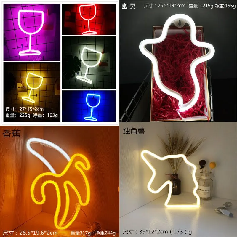 Multi Styles Neon Sign Colorful Rainbow LED Night Lights for Room Home Party Wedding Decoration Table Lamp powered by usb