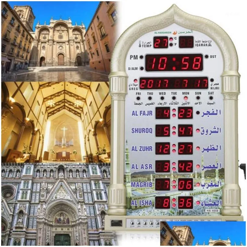 Orologi da tavolo da tavolo Moschea islamica Calendario Azan Preghiera musulmana Orologio da parete Allarme Ramadan Decorazioni per la casa Colore casuale1 Consegna goccia Giardino Ot5Il