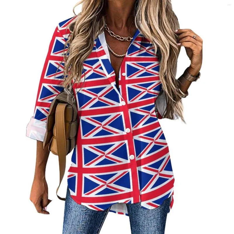 Blusas femininas bandeira britânica blusa solta bandeiras da união impressão streetwear oversize feminino manga longa camisas estéticas primavera topos personalizados