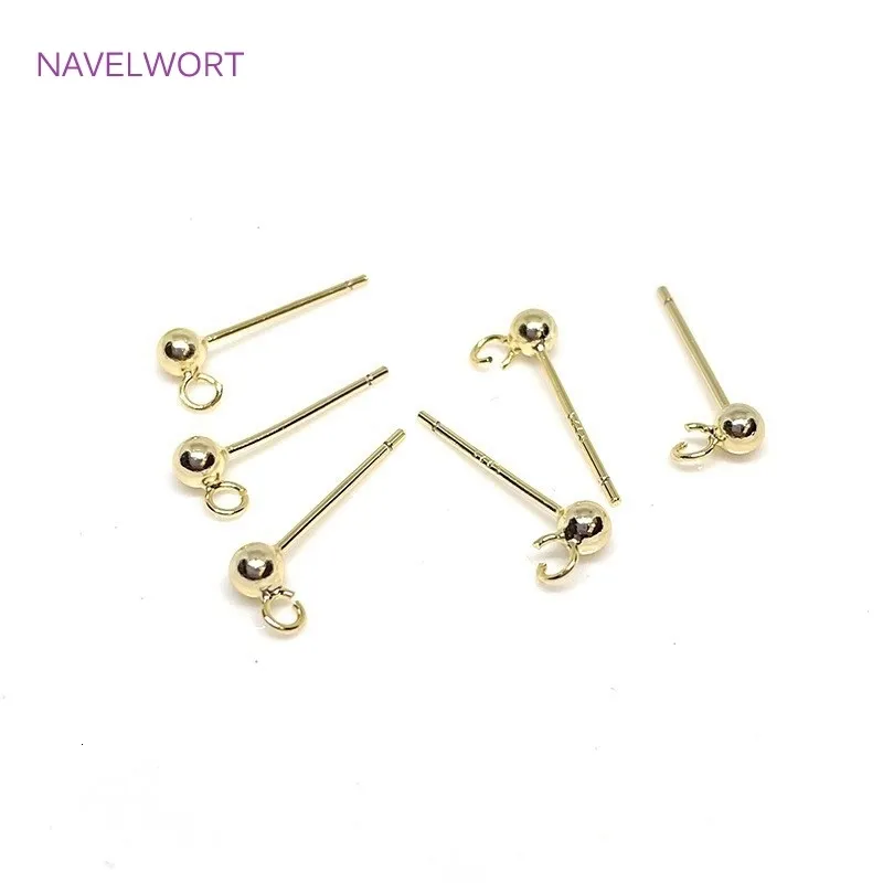 Pendant Necklaces S925 Sterling Silver Pin Findings 14K Gold Plated Ball Shape Stud Earring Base For DIY Jewelry Making Accessories Wholesale 230922