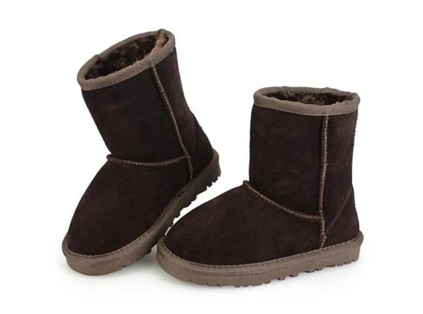 Bottes de neige en fourrure pour enfants, bottes d'hiver en peluche, décontractées et chaudes, demi-coton, châtaigne véritable, 5281