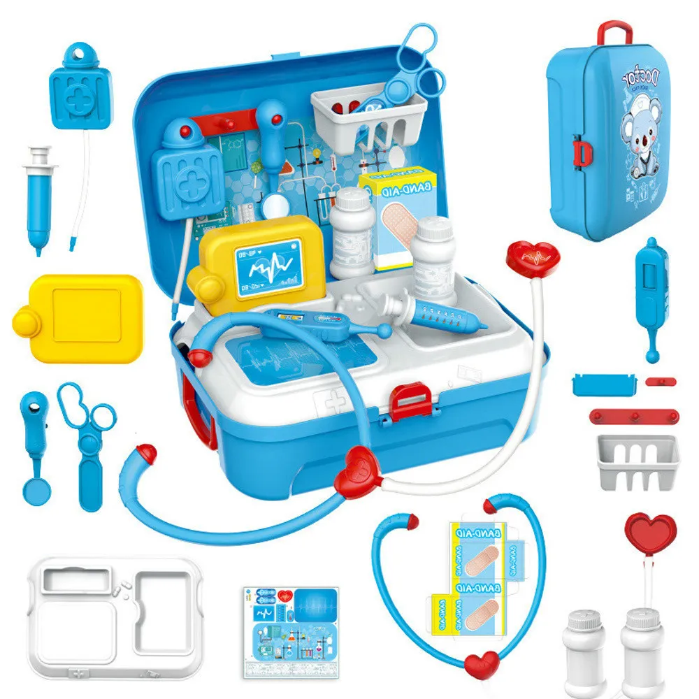 Ferramentas Oficina 17pcs Crianças Pretend Doctor Set Kit Mochila Portátil Brinquedos Clássico Role Play Jogo para Crianças Presentes 230922