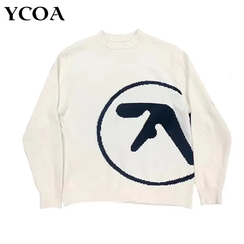 Suéter masculino Aphex Twin Knit Inverno Oversized Vintage Manga Longa Tops Jumper Pulôver Y2K Streetwear Gráfico Moda Roupas 230922