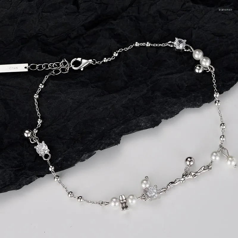 Ankelets riktiga 925 sterling silver handgjorda snäckskal pärlor söta kulpärlor zirkon fotled armband fotkedjor för kvinnor smycken
