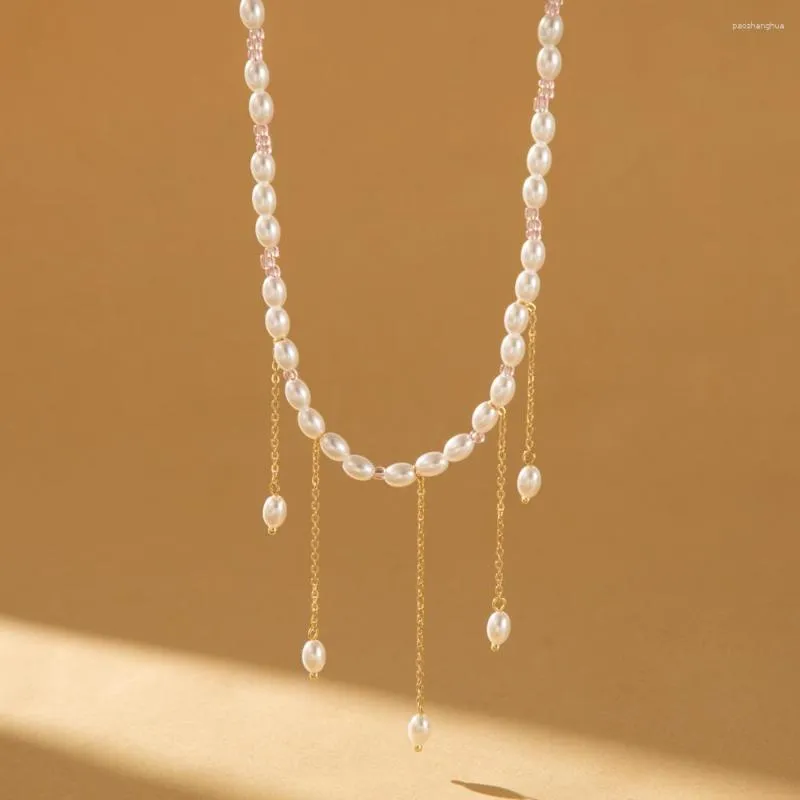 Pendentif Colliers Mode Creative Riz Perle Cristal Collier Pour Femmes Simple Polyvalent Dames Banquet Cadeau Bijoux En Gros Vente Directe