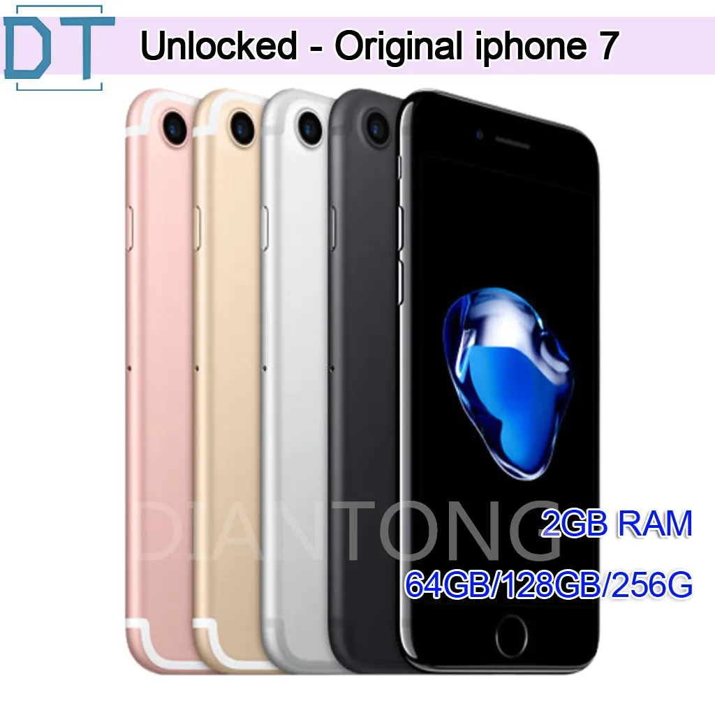 Yenilenmiş Orijinal Apple iPhone 7 4.7 inç parmak izi iOS A10 Quad Core 2GB RAM 32/128/256GB ROM Kilidi açılmış 4G LTE Telefon,% 100 Tamamen İşlevsel