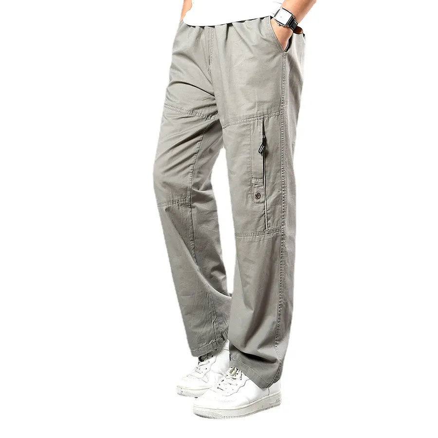 Men's Casual Pants - Autumn/Winter Elastic Waist Belt Straight-Leg Plus Size Cotton Sporty Trousers for Men
