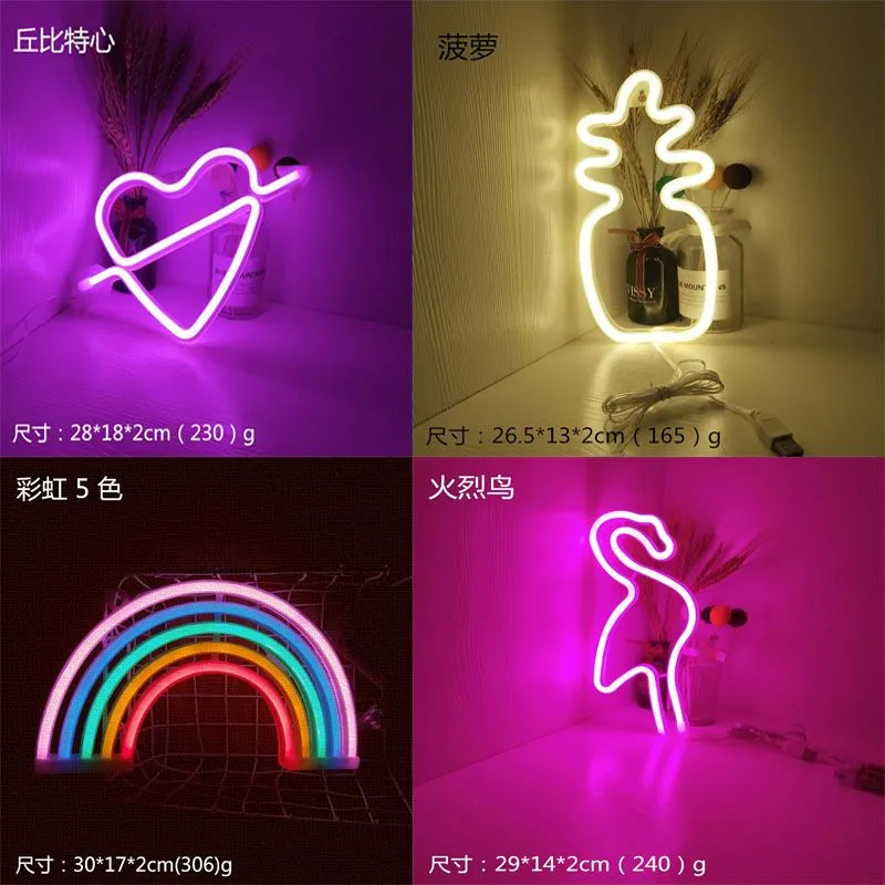 Multi Styles Neon Sign Colorful Rainbow LED Night Lights for Room Home Party Wedding Decoration Table Lamp powered by usb