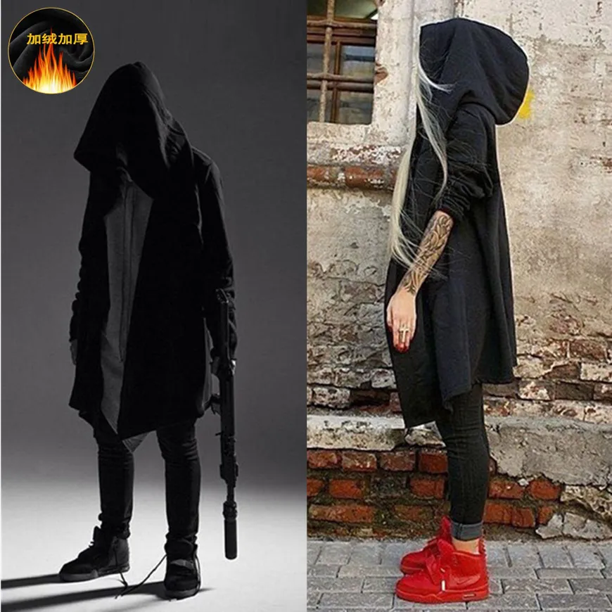 Personalized Men's Hooded Cape Coat - Mid-Length Dark Series Sweater Hoodie Outerwear for Winter