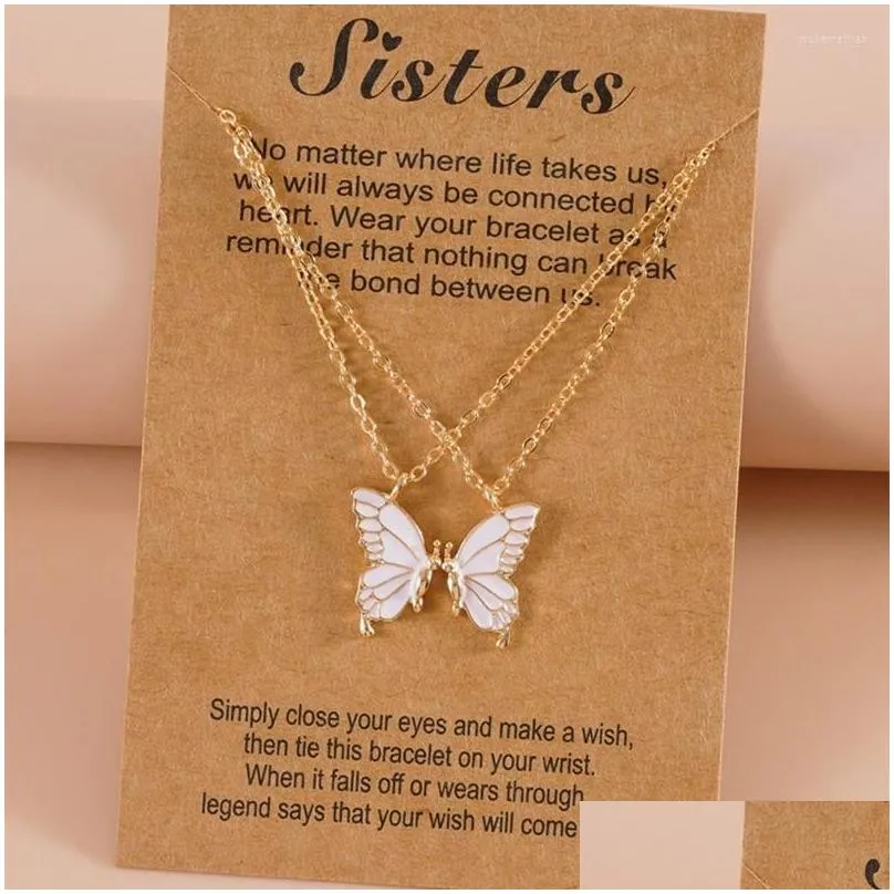 pendant necklaces 2pcs friend sisters suitable for 2 girls matching butterfly pendants long distance friendship jewelry t8de