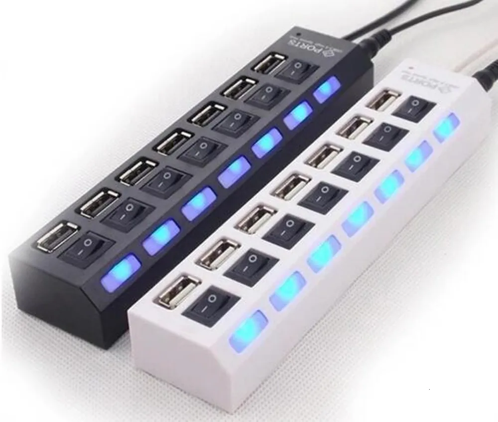 Handykabel 7 Ports LED USB 2.0 Adapter Hub Splitter mit Netzteil Power OnOff USB Splitter HUB für PC 230923