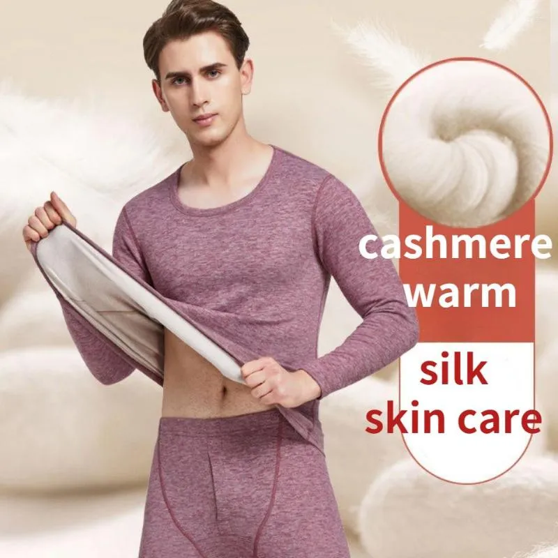 Sous-vêtements thermiques pour hommes et femmes, laine de soie, sans couture, velours allemand, costume de ponçage Double face, vêtements d'automne, pantalons longs épais