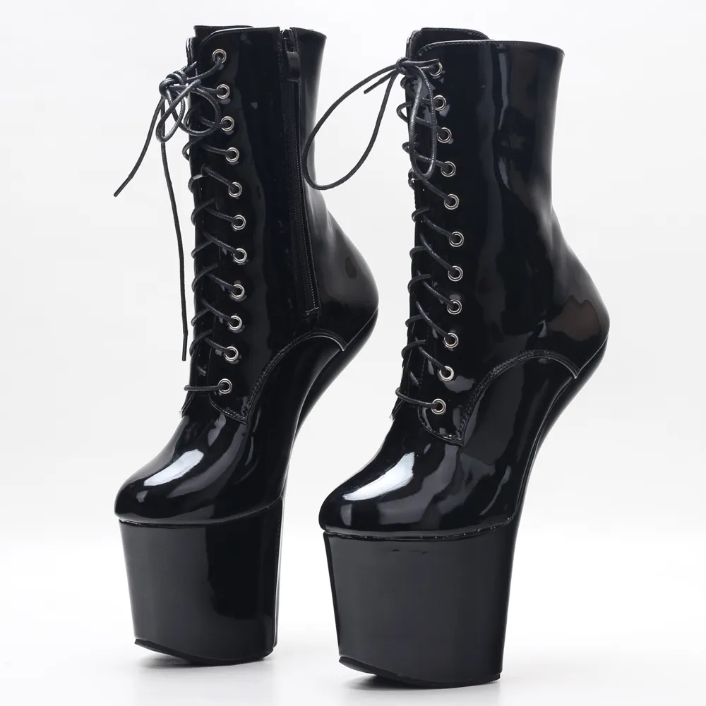 Botas 8 polegadas High Heelless Exotic Pole Dance Platform Ankle Boots Extreme Fetish Size36-46 em estoque rápido 230923