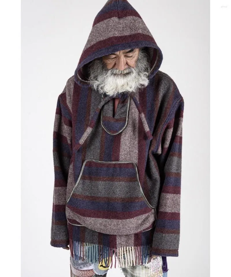 Men's Hoodies 2024 Woolen Cloth Color Matching Plaid Loose And Women's Hooded Long Sleeved Sweatshirts WY713