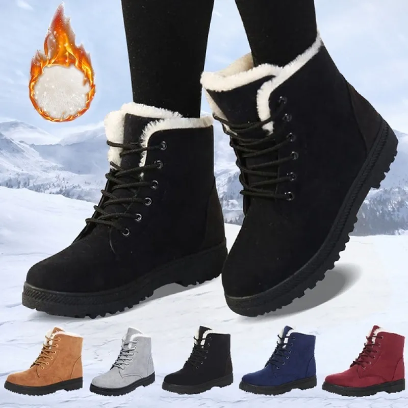 Winter Women 661 Ladies Snow Lace Up Boots Female Non Slip Plush Fur Shoes stay repar ankle botas بالإضافة إلى حجم 35-43 230923 أ