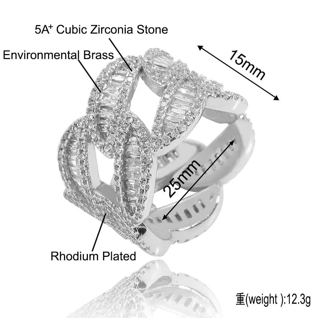 18K White Gold Pentagram Hip Hop Ring Mens Buttergly Bling Cubic ...