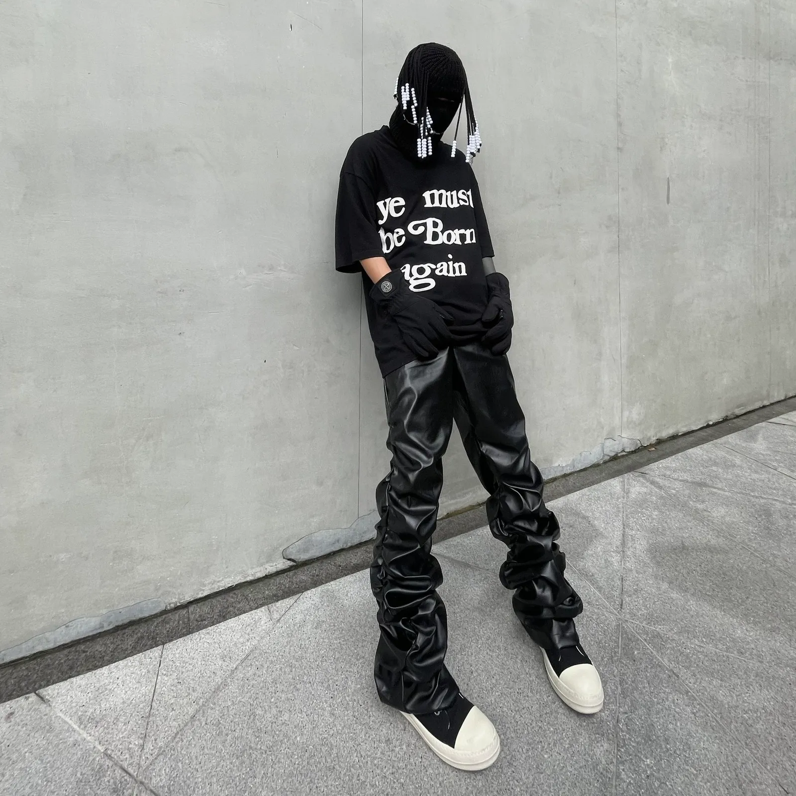 Leather Pants Men, Pleated Faux Leather Motorcycle Streetwear Pants for Men  2024