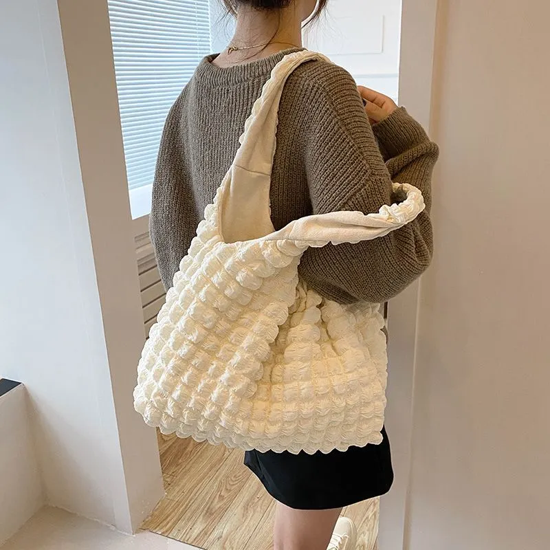 Korean Large Capacity Tote Shoulder Bags Designer Casual Ruched Handbag Luxury Nylon Quilted Padded Crossbody Bag Female Big Purse