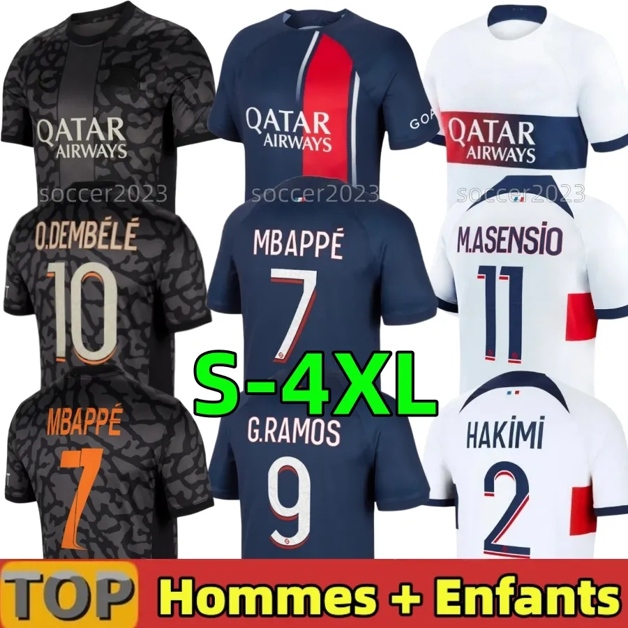 4XL XXXL MBAPPE O.Dembele Jerseys de football HAKIMI SERGIO RAMOS VERRATTI DANILO PSGS SANCHES DONNARUMMA 2023 2024 Maillots Maillot de football hommes enfants kit ensembles uniforme