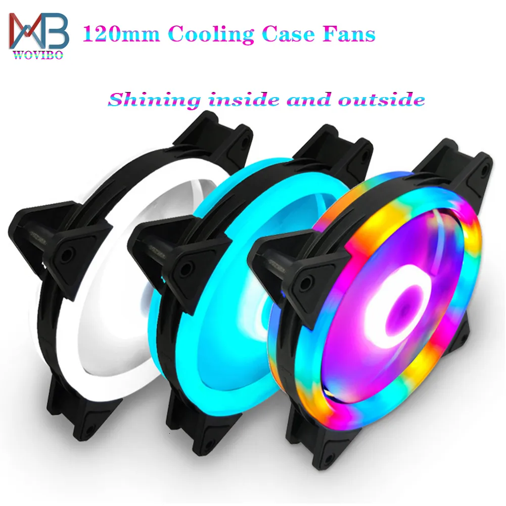 Fãs Coolings Wovibo Rgb Case Fan 120mm 3pin Molex Colorido Rolamento Fluido LED PC Computador Ventiladores de Refrigeração Radiador Ventilador 12V 230923