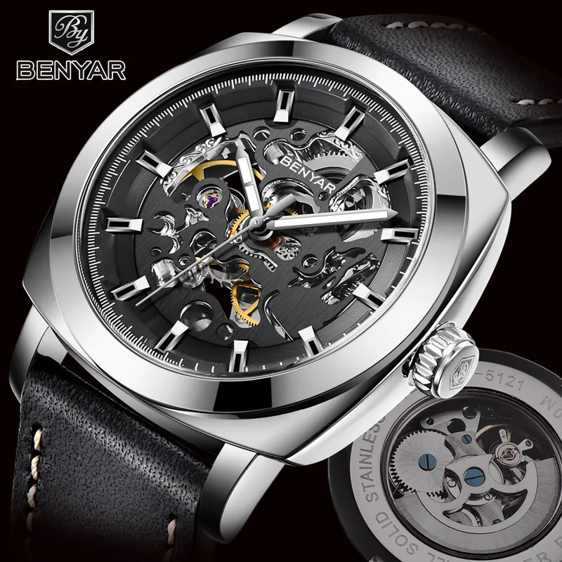 Wristwatches BENYAR Brand Men's Watches Automatic Mechanical Watch Sport Clock Leather Casual Business Wrist Watch Relogio Masculino 230922