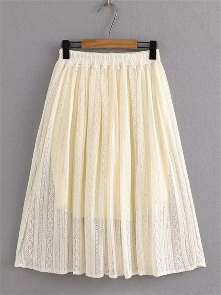 Skirts Plus Size Women's Clothing Lower Half Skirt Elastic Waist Lace Hem Dress Double Layered Opaque Large Hem Umbrella Lace Dress 230923