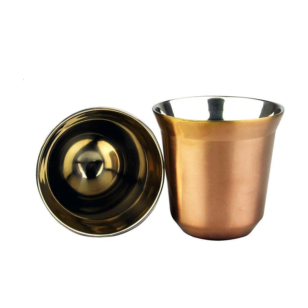 Mugs 80ml Double Wall Stainless Steel Espresso Cup Insulation Nespresso Pixie Coffee Cup Capsule Shape Cute Thermo Cup Coffee Mugs 230923