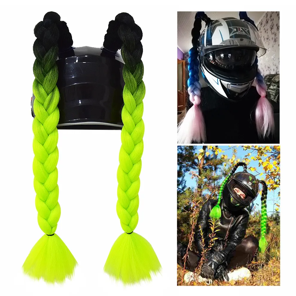 Fahrradhelme 2 stücke Paar Motorrad Helm Zöpfe Frau Perücke Für Motorrad Multicolor Twist Dual Pigtail Schwanz Mit Sauger 230923