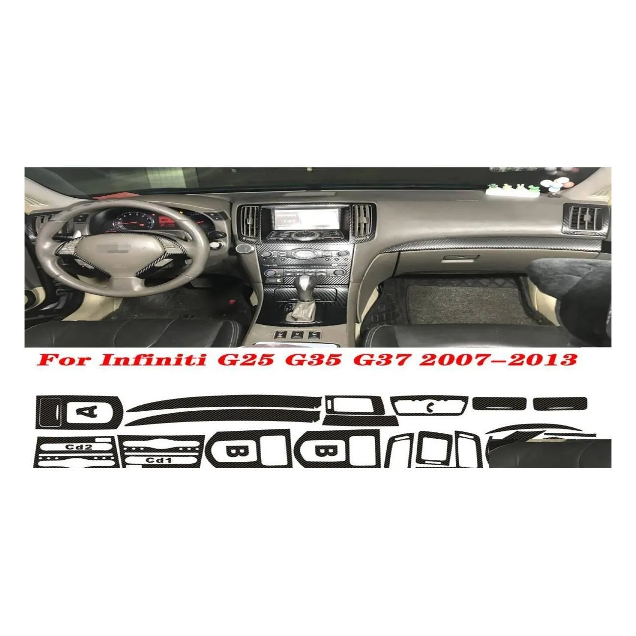 Adesivos de carro Adesivos de carro para Infiniti G25 G35 G37 2 portas Coupe Carstyling 5D Fibra de carbono Interior Center Console Mudança de cor Moldin Dhmtn