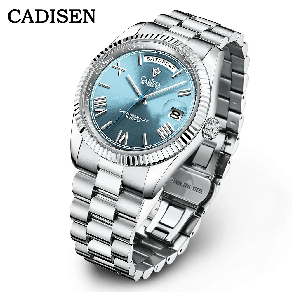 Zegarek cadisen c8185 lodowo-niebieski tarcza szafirowe szklane zegarki Mężczyźni Japonia miyota-8285 MOVT MENS ZATRY MECHAMICZNE AUTOMATYCZNE ZATWARZENIE Straż 230922