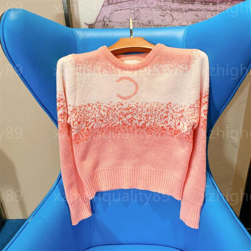 Designer Sweater Women Knitted Top Pullover Knitwear Fall Jumper Long Sleeved Round Neck Gradient Orange Fashion Warm Tops Knit Sweaters Womens