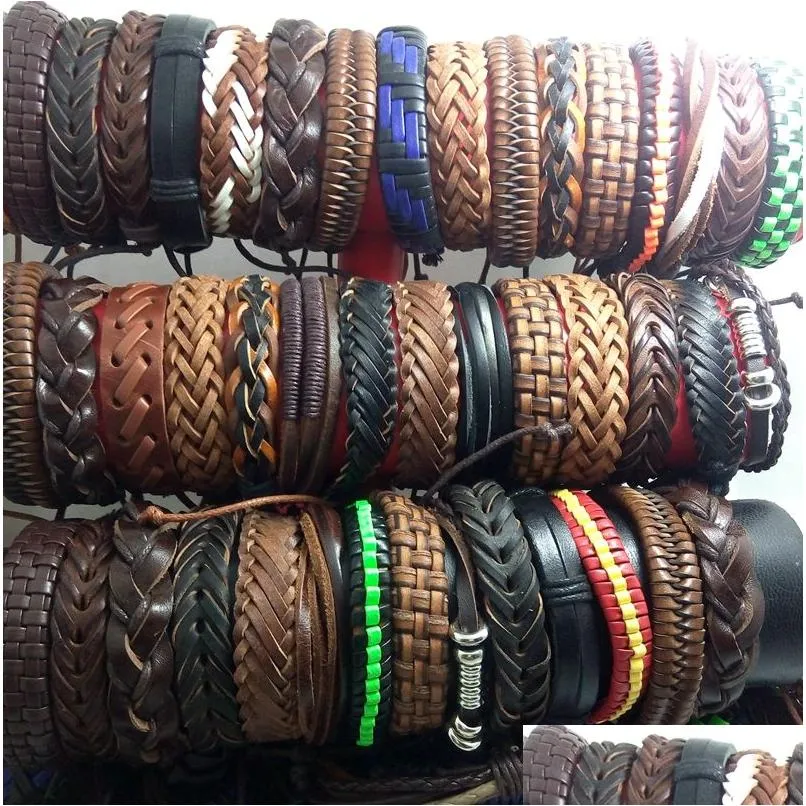 Bracelets de charme En gros 100pcs hommes femmes vintage véritable cuir surfeur bracelets de manchette cadeau de fête style mixte bijoux de mode lot dhsvw