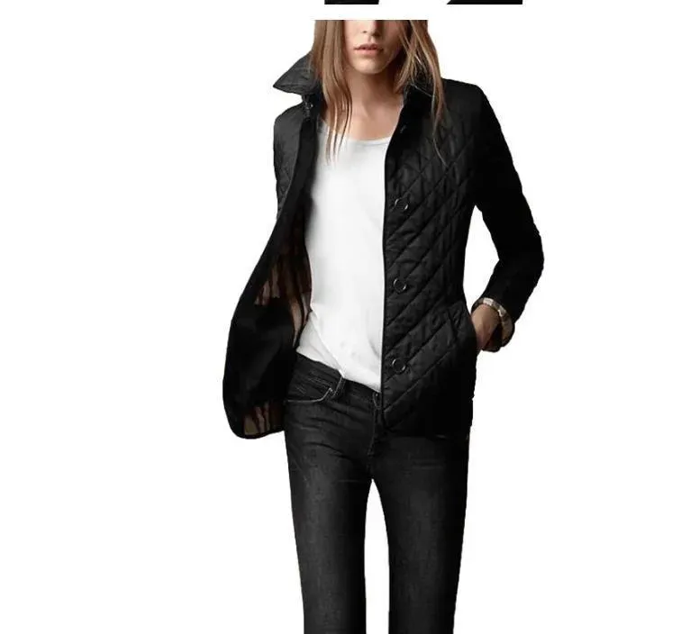 Commercio all'ingrosso - Nuova giacca da donna Cappotto invernale e autunnale Giacca slim fit in cotone moda 1 Cappotto parka trapuntato a quadretti stile britannico