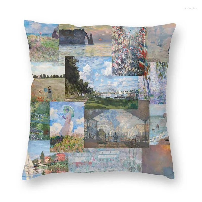 Oreiller mode Claude Monet célèbre peinture à l'huile Collage carré jeter cas décor à la maison impression nénuphars couverture pour canapé