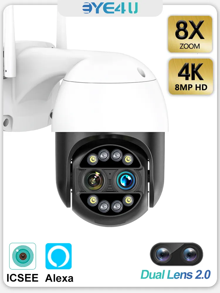 IP -kameror 2023 Ny 4K 8MP Binokulär säkerhetskamera utomhus WiFi PTZ Dual Lens 2.0 HD Surveillance CCTV AI Tracking ICSEE Alexa 230922
