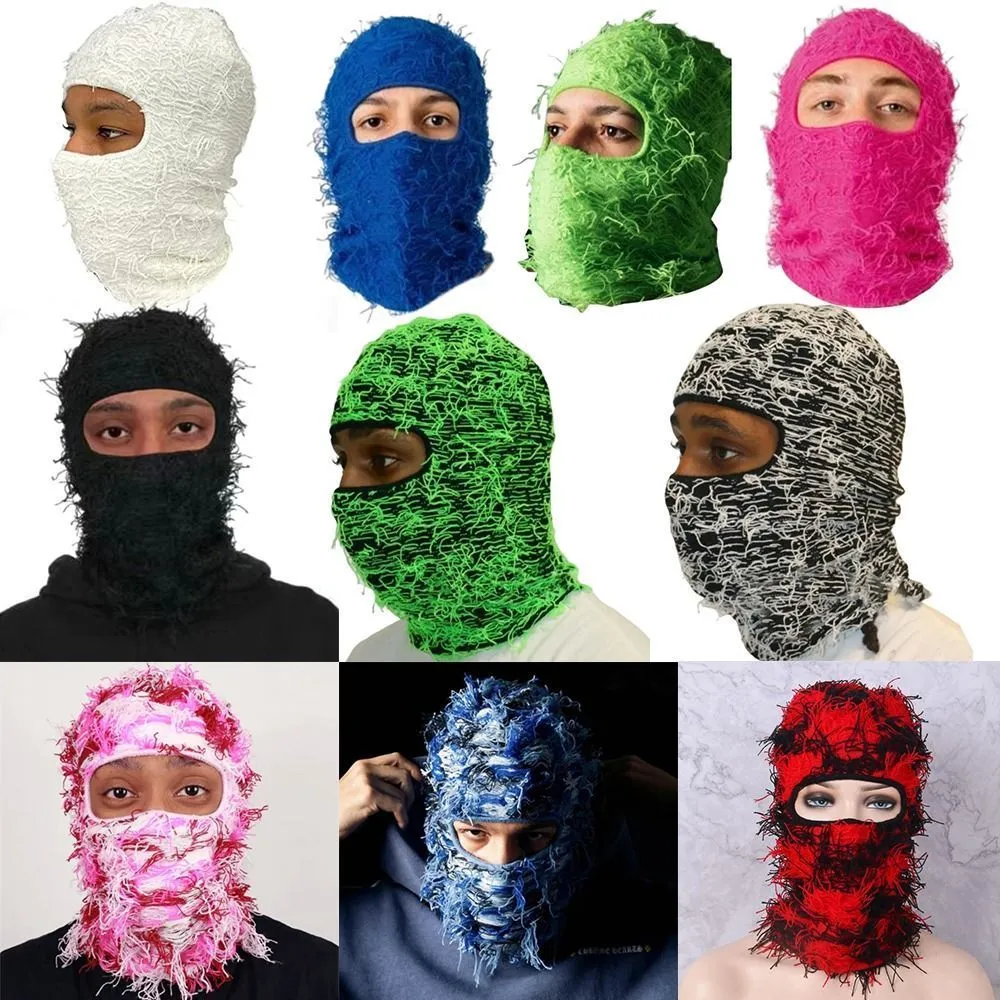 Radfahren Caps Masken 1 Stücke Balaclava Distressed Gestrickte Vollgesichts-skimaske Shiesty Maske Camouflage Balaclava Fleece Fuzzy Balaclava Ski Balaclava 230922