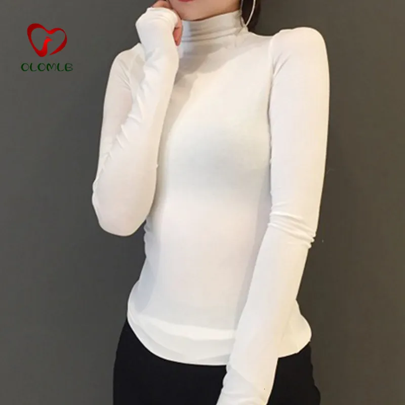 Camiseta Para Mujer Top Sexy Camisas Para Mujer Camisa Base Casual De Color Solido Manga Larga Cuello De Tortuga Top Delgado Negro Blanco Todo Fosforo Camiseta Simple 230923 De 7 51 DHgate