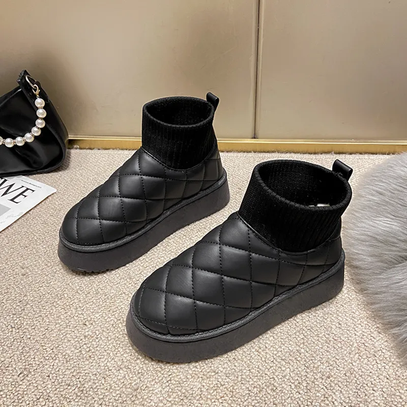 أحذية النساء الأسود البيج سلسلة ناعمة منتصف الجولة السميكة السميكة الفراء الدافئ مصمم حذاء الجليد مصمم أحذية قطنية غير رسمية