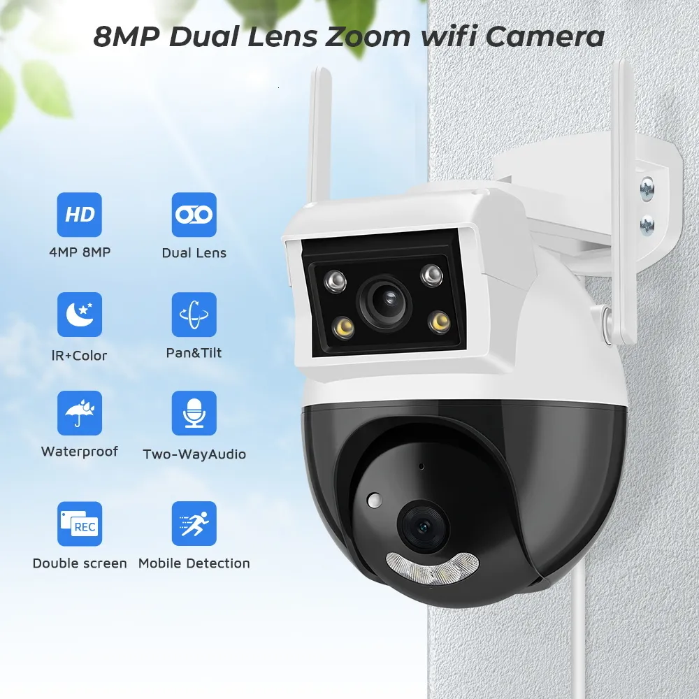 Cámara IP 4K de 8MP para exteriores, lente Dual PTZ, seguimiento  automático, impermeable, videovigilancia de seguridad, alarma de luz  policial 