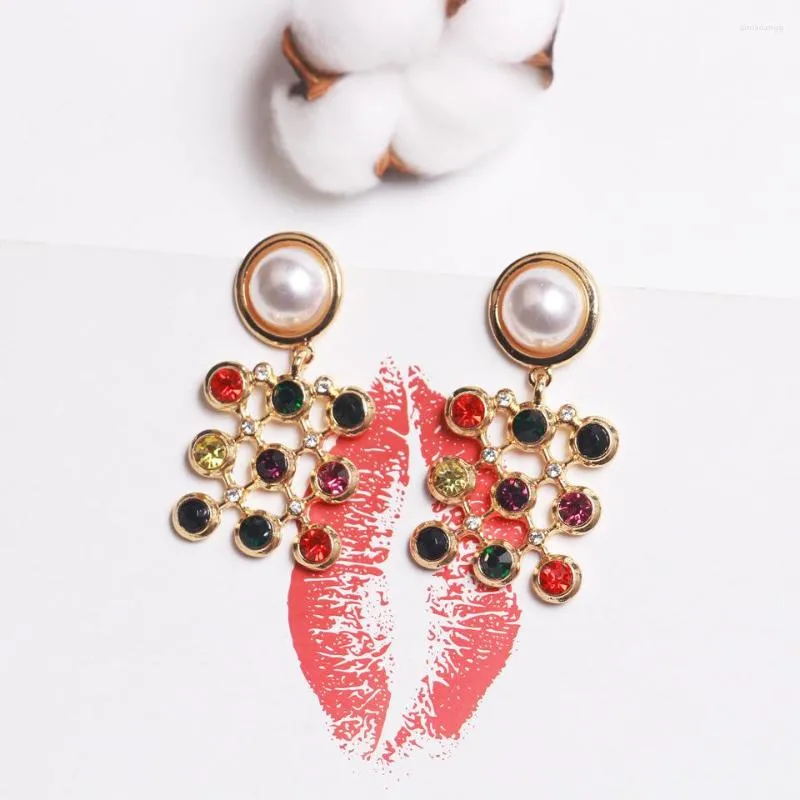 Boucles d'oreilles de Noël pour femmes, pendentif en maille nid d'abeille, strass, boucles d'oreilles indiennes pour fête à la mode, bijoux cadeaux, vente en gros