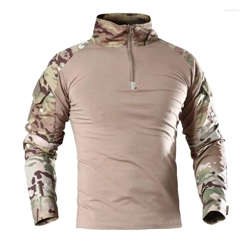 Giacche da uomo T-shirt da trekking tattiche da esterno Uomo Combattimento Esercito militare CP Camouflage Manica lunga Caccia Arrampicata Camicia Cotone Sport