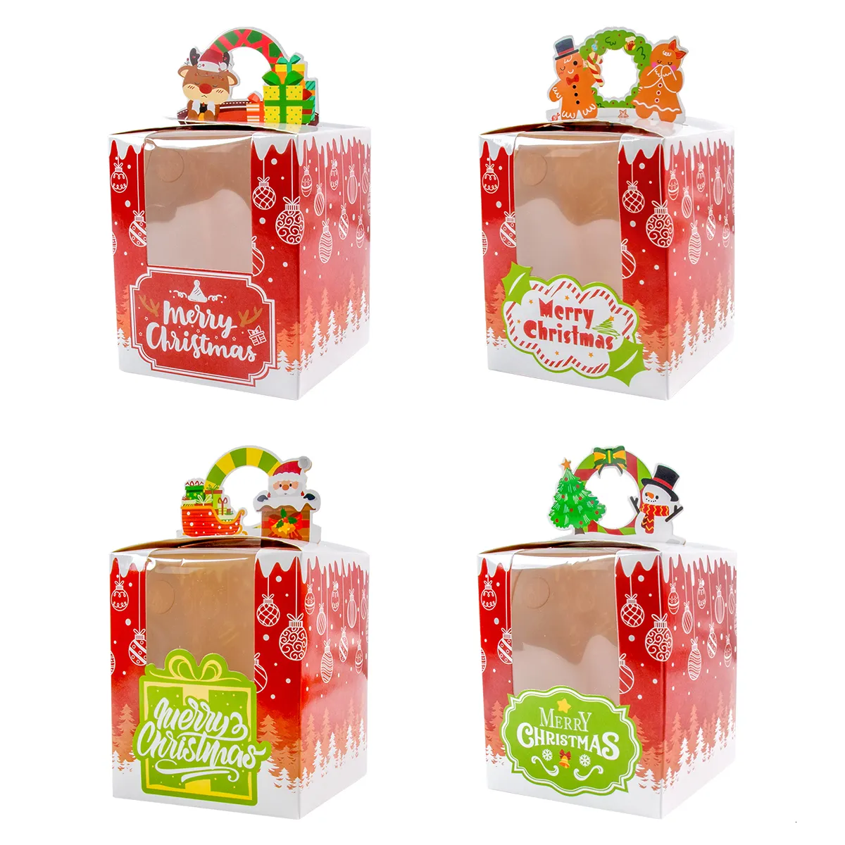 Weihnachtsdekorationen 12 Stück Süßigkeiten-Geschenkboxen Weihnachtsmann Schneemann Elch Kekse Verpackungsbox Frohe Heimdekoration Jahr Noel 230923